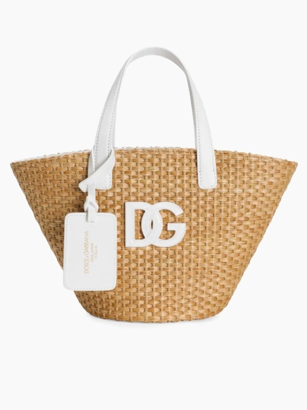 Dolce & Gabbana White Leather-Trim Straw Tote